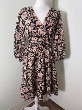 Beachgold Black with Red/Cream Floral Long Sleeve Mini Dress Sz S